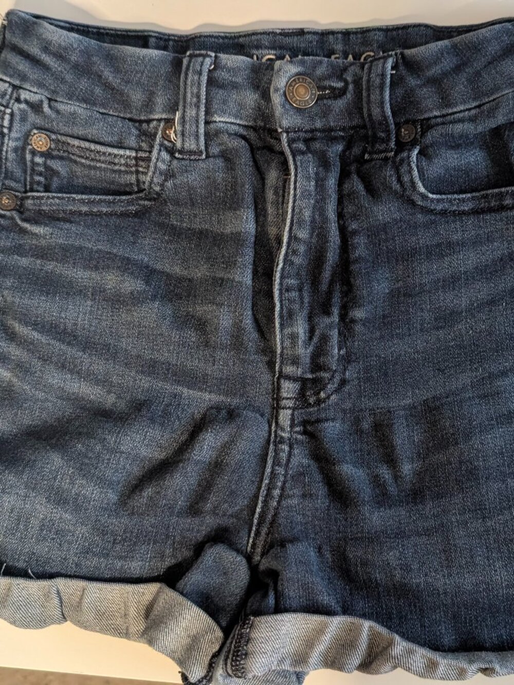 American Eagle Curvy Super High Rise Shortie Denim Shorts Womens Size 2 Jeans